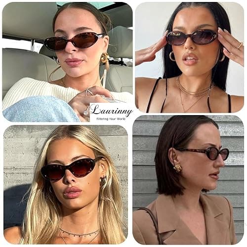 Laurinny 90s Sunglasses for Women Men Retro Small Oval Sunglasses thumbnail 2