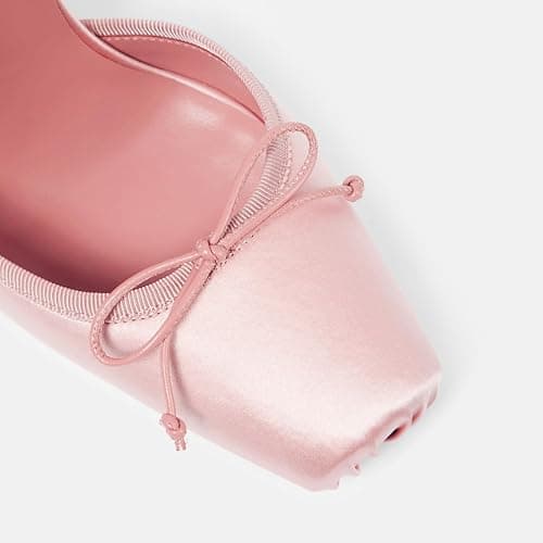 NSZPD Women's Satin Ballet Slingback High Heels with Bows Closed Square Toe Lace-Up Stiletto Pumps Elegant Mary Jane Wedding Party Shoes thumbnail 4