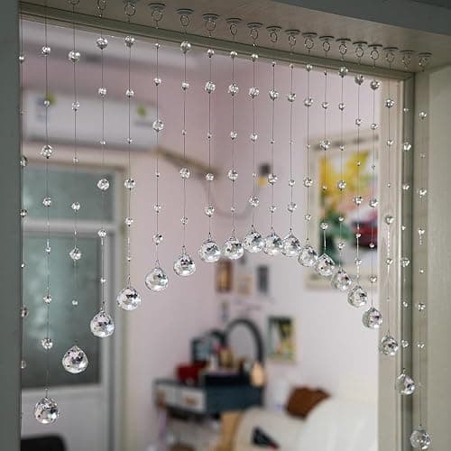 Hanbinsen 20 Strings Crystal Beaded Curtain, Arched Door String Curtain, Hanging Doorway Room Divider Suitable for Home, Coffee House, Bedroom, Restaurant. (Clear) thumbnail 8