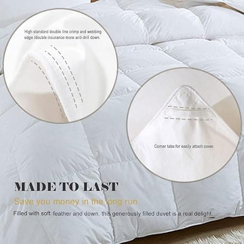 TOPGREEN Organic Feather Down Comforter Queen Size, All Season Duvet Insert with 100% Organic Cotton Cover, Medium Warm Bed Comforter with Corner Tabs (90x90, White) thumbnail 5