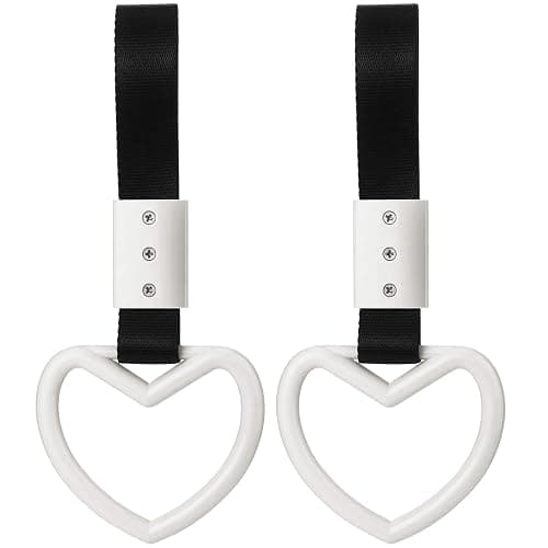 2 Pieces Rings Heart Shaped Car Handle Straps Drift Charm Rear Bumper Warning Ring Decor Subway Bus Broken Heart Handle for Car Interior(White) - Image 1