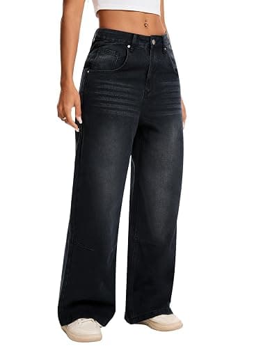 Wanduyini Baggy Jeans for Women Retro Wash Low Waist Wide Leg Loose Boyfriend Oversized Denim Pants Y2K thumbnail 3