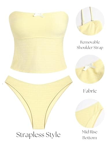 ZAFUL Tankini Swimsuits for Women Bow Tie Side Bathing Suits Tummy Control High Cut Two Piece Bikini Sets thumbnail 5