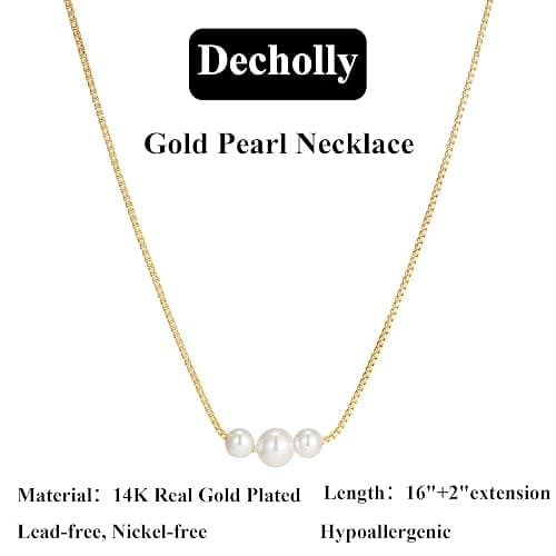 Decholly Gold Pearl Necklaces for Women Trendy, 14K Gold Plated Dainty Necklace Simple Layered Pearl Necklaces for Women Trendy Wedding Birthday Jewelry thumbnail 6
