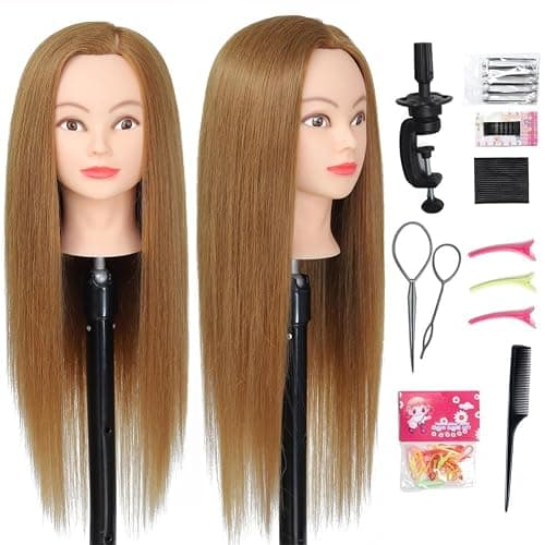 Cosmetology Mannequin Head with Hair 50% Human Straight Hair 26 inch Mannequin Head Doll Head with Hair Manikin Makeup Practice Head for Hair Styling - Image 1