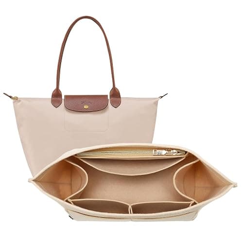 OPPOSHE Purse Organizer Insert for Longchamp Le Pliage, Premium Felt Long Champ Bag Handbag Women, Tote Organizer Insert with 9 Compartments (Large, Beige) - Image 1