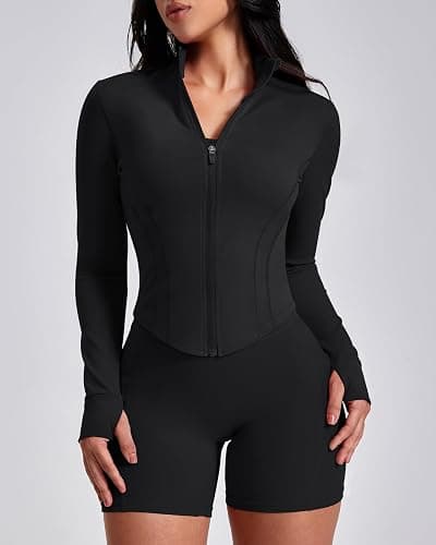 GYM RAINBOW Workout Jackets for Woman Lightweight Athletic Full Zip Running Jacket BBL Cropped Jackets Slim With Thumb Holes thumbnail 2