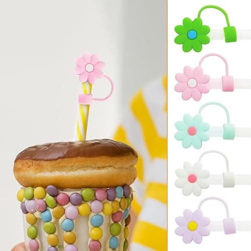 5 PCS Silicone Straw Covers Cap Compatible with Stanley 30&40 Oz Cup, 10mm Cute Flower Straw Toppers for Tumblers, Dust-Proof Drinking Straw Caps for Reusable Straws Tips Lids thumbnail 4