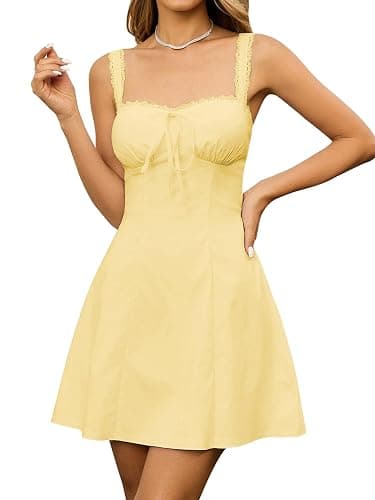 KUTUMAI Lace Square Neck Mini Dress Flowy A Line Short Graduation Dresses for Women Summer 2026 - Image 1