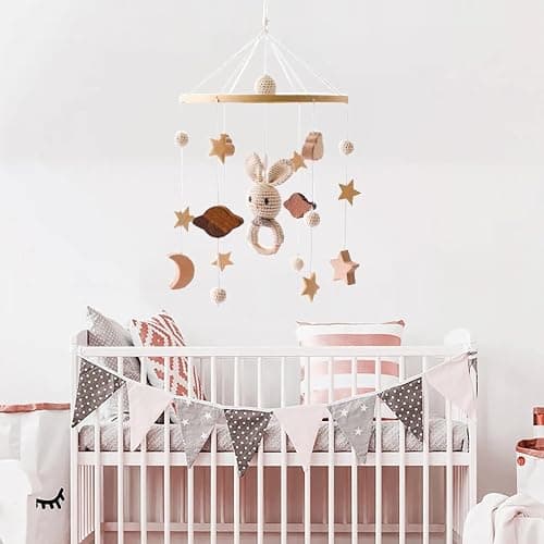 SWECOMZE Baby Mobile, Crib Mobile for Boys & Girls, 3D Clouds Rabbit Animals, Wind Chimes, Kids Room, Baby Girl Nursery Decor (B) thumbnail 7