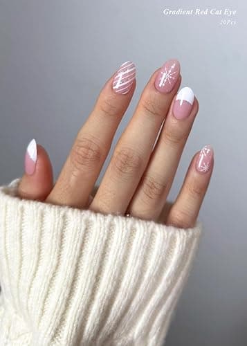 AutyaMee Semi Cured Gel Nail Strips (French Snowflake), Christmas, 20 Pcs Gel Nail Wraps, Stickers, Salon Quality, Long Lasting, Works with Any UV Lamps thumbnail 3