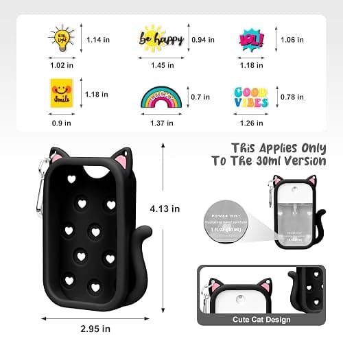 Kivzex Cat Silicone Case for Touchland Hand Sanitizer Spray with Keychain, Compatible with Power Mist & Glow Mist 1 FL Oz/30ML for Touchland Case, with Charms Accessory Cute Travel Cover Sleeve Black thumbnail 3