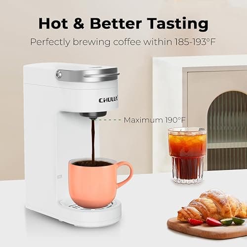 CHULUX Slim Single Serve Coffee Maker for K Pod, One Cup Coffee Maker Fits 7.3" Travel Mugs, Coffee Machine with 6 to 12oz Brew Sizes, Pearl White thumbnail 4