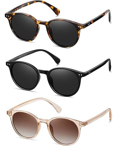 NCLLCE Small Round Polarized Sunglasses for Women Classic Vintage Style UV400 Protection(3 Pack)