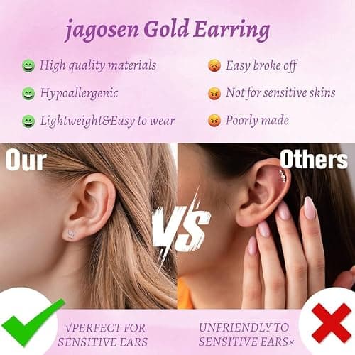 20G Gold Studs Earrings for Women,14K Gold Plated Hypoallergenic Butterfly Earrings for Girls,4 Pairs Flower/Butterfly/Cubic Zirconia Cute Earring and Trendy Huggie Hoop Dainty Multipack Earring Sets thumbnail 4