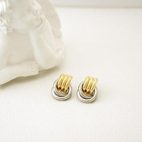 NIXMAX Chunky Small Knot Earrings Gold Silver Geometric Earrings for Women Dainty Gold and Silver Plated Dangle Drop Earrings Hypoallergenic and Lightweight Fashion Trendy Jewelry Gifts thumbnail 7