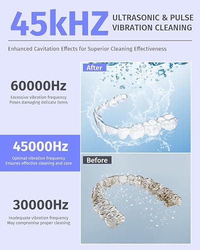Dental Ultrasonic Retainer Cleaner Machine 45kHz, UV Denture Cleaner with 4 Modes Digital Timer, Portable 200ML UltraSonic Cleaning Pod for Night Mouth Guard, Aligner, Braces, Jewelry and More-White thumbnail 4