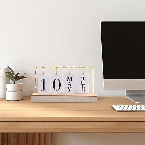 AUSTUFF Flip Wooden Perpetual Calendar Metal Desk Calendar 2025 Daily Desktop Calendar Monthly Weekly Year Planner Standing Office Home Desk Decor thumbnail 3