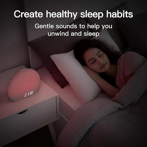 HOUSBAY Sunrise Alarm Clock, White Noise Sound Machine for Bedroom | Natural Wake-Up Light with Gentle Alarm Sounds, 20 Soothing Sleep Aids, Dimmable Display, Screen-Free Design - Pink thumbnail 7