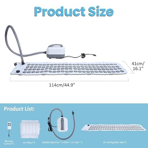 Portable Spa Bubble Bath Mat, Full Body Bubbling Non-Slip Bath Mat with Remote, Pillow & Electric Air Pump - Adjustable Bubble Settings for Bathtub Home Spa Relaxation (Normal Suction Cup) thumbnail 9