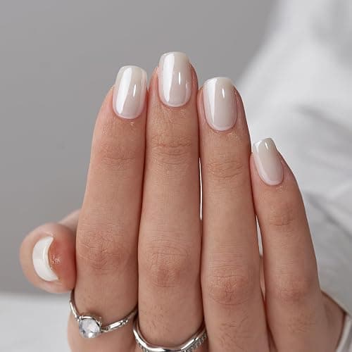 BTArtbox Press On Nails Short - White Soft Gel Press On Nail, Square Chrome Nail Tips Glue On Nails, Reusable Stick On Nails in 15 Sizes - 30 Soft Gel Fake Nails Kit, Vanilla Glazed thumbnail 2