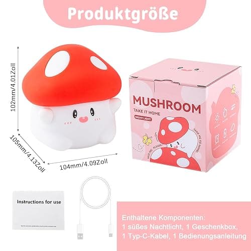 Rytinazzz Hug Mushroom Lamp, Cute Mushroom Night Light, 2 Levels Dimmable Night, LED Squishy Night Light for Kids Sleep, Rechargeable Bedside Touch Silicone Lamp, Unique Dorm Decor Gift Toy thumbnail 8