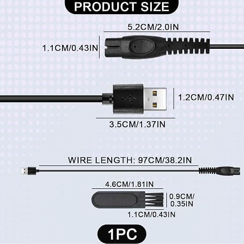 Azlanway 5 V USB-Ladekabel für Philips Norelco One Blade QP1924 QP2734 QP2724 QP2824 QP2834 S3243 MG5910 360 Series 2400 QP1424 X3001 MG5910 MG7910, USB-Netzkabel für Rasierer thumbnail 2