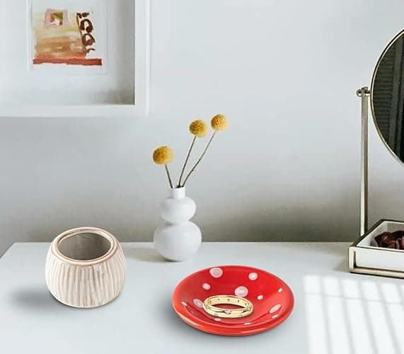 dgudgu Mushroom Ring Holder Jewelry Tray Red Dish Ceramic Trinket Storage Jar Mini Engagement Ring Holder thumbnail 7