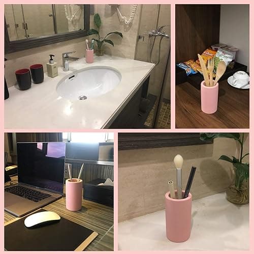 HouseSister Fast-Drying Diatomite Toothbrush Holder - Bathroom Countertop Organizer Stand for Toothpaste, Makeup Brushes, Razors & Accessories (Pink) thumbnail 2