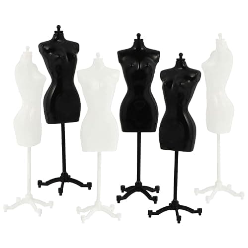 6pcs Doll Dress Form: 8.26×2.16×1.57 inches Mini Mannequin Model Stand for Doll Display Holder Toy Stand Display Support White and Black - Image 1