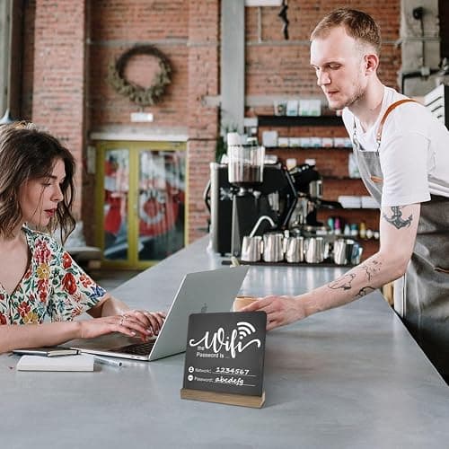 Fosinz WiFi Password Sign Wooden WiFi Sign Wireless Network Sign Table Chalkboard for Restaurant Supermarket Office Home Bar Coffee (6.1" HX5.9 W Black2) thumbnail 6