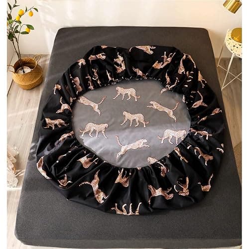 JQWUPUP Animal Leopard Print Double Fitted Sheet, Microfiber Deep Fitted Bed Sheet for Double Bed 135 x 190cm(Double, Black) thumbnail 5