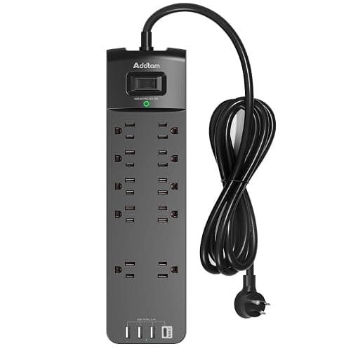 Power Strip - Addtam Surge Protector with 10 Outlets and 4 USB Ports, 6 Feet Extension Cord with Flat Plug, 2700 Joules, ETL Listed, Black - Image 1