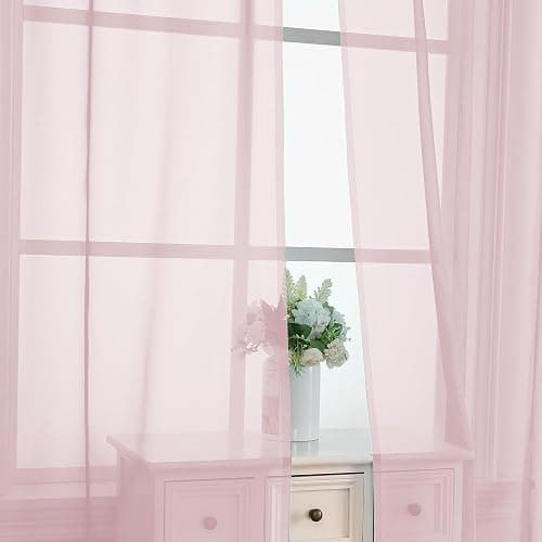 OVZME Blush Pink Sheer Curtains 84 Inches Long 2 Panels - Soft Light Filtering Window Sheer Panels for Living Room/Bedroom, Top Dual Rod Pocket, 1 Pair, Each 42Wx84L Inches thumbnail 6