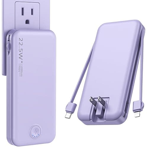 Nusyddy 22.5W Super Fast Charging Portable Charger with Wall Plug,12000mAh USB-C Power Bank Built-in 2 Cable, Lightweight Phone Charger Travel Battery Pack for all iPhone, Samsung, Tablets - Image 1