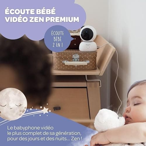 Béaba, Babyphone, Ecoute Bébé Vidéo 2 en 1, Ecran/Application mobile dédiée, Caméra HD, Rotation à 360°, Vision Nocturne, Talkie Walkie, Berceuses, Contrôle température et humidité, Zen Premium Blanc thumbnail 2