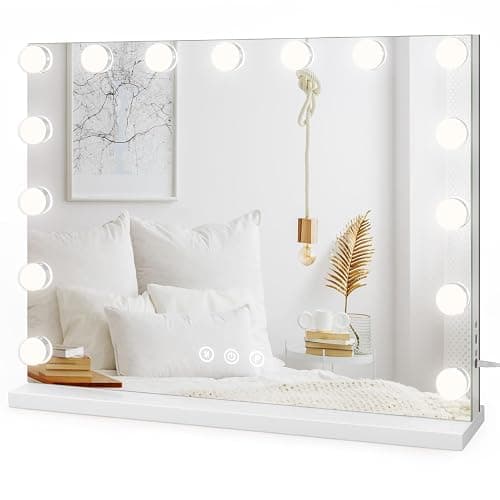 Dripex Miroir Maquillage Hollywood - 15 Ampoules LED, Lumineux 3 Modes, Luminosité Réglable, Contrôle Tactile, Port USB, Miroir Coiffeuse sur Table/sur Mur 58 x 45cm - Blanc - Image 1