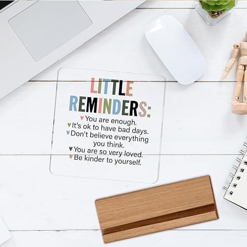 Inspirational Motivational Gifts Employee Appreciation Gifts Little Reminders You are Enough Clear Desk Decorative Sign Acrylic Sign With Wooden Stand for Office Desk Table Shelf thumbnail 6