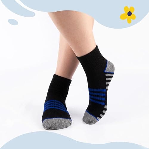 Comfoex Boys Athletic Quarter Socks - Ankle Sports Socks With Cushioned Sole - 6 Pairs, Sizes 4-6, 6-8, 8-10 Years Old thumbnail 5