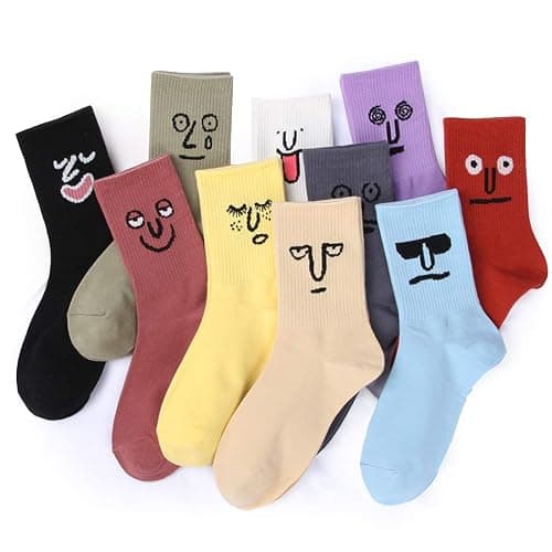 Meloday 10 PACK Crazy Funny Emotion Crew Socks Soft Cotton - 10 different fun designs and color per pack - Image 1