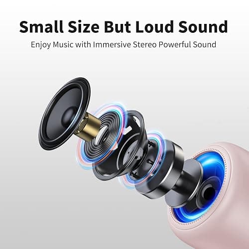 Bobtot Portable Bluetooth Speakers with Strap Easy to Carry, Wireless IPX5 Waterproof Mini Speaker with Loud Stereo Sound, 20 Hours Playtime, Rechargeable Battery, Built-in Microphone, Pink thumbnail 4