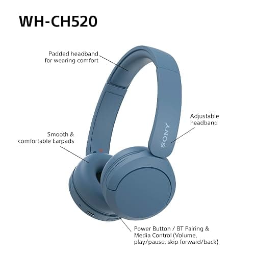 Sony WH-CH520 Wireless Bluetooth On-Ear Headphones, Lightweight Design, Up to 50hr Battery Life, Quick Charge, EQ, Clear Call Quality, iOS & Android - Blue thumbnail 8