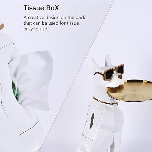 Resin Dog Side Table With Tray, Butler Statue Tissue Box, Accent End Table, Unique Sculpture, Geometric Statue, Funky Furniture for Home Decor Modern (White) thumbnail 4