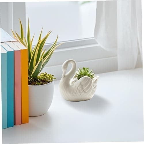 Swan Planter, Ceramic Swan Vase with Drainage Hole for Succulents, Decorative Indoor & Outdoor Desktop Planter Home Decor, White thumbnail 6