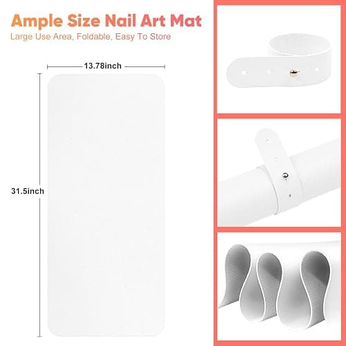 Nail Art Table Mat, (MAT ONLY) Nail Arm Rest Mat for Nail Tech, Soft Microfiber PU Leather Nail Mat for Nail Hand Rest Cushion, Foldable Manicure Table Pad Nail Desk Mat for Hand Stand Pillow - White thumbnail 6