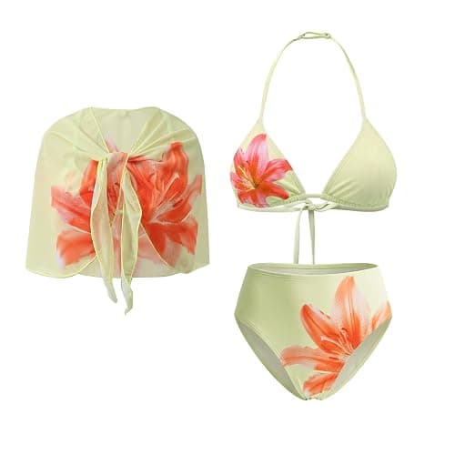 Girls Bikini Set 3 Piece - High Waisted Bikini with Skirt Floral Swimsuits for Teens Girls 9-16 thumbnail 4