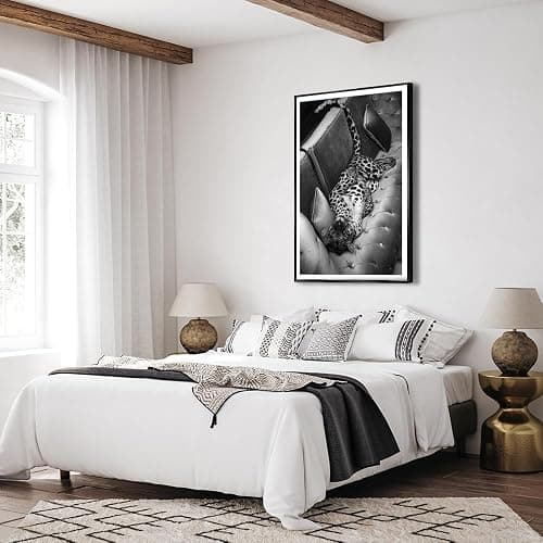 Maximalist Cheetah Posters Funky Panther on The Sofa Wall Art Fashion Black and White Decor Trendy Leopard Print Canvas Vintage Animal Artwork for Dorm Living Room Batchroom 12x16in Metal Black Frame thumbnail 2