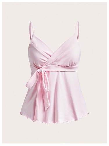 SOLY HUX Women's Babydoll Tops Sleeveless V Neck Peplum Crop Wrap Top Cute Summer Tie Front Camisole thumbnail 3