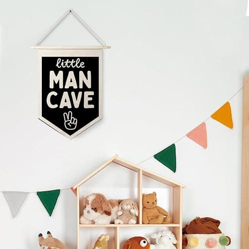 Qpenm Little Man Cave Wall Hanging Canvas Banner, Boys Room Decor, Modern Black and White Peace Sign Nursery Hanging Pennant Flag Posters Prints for Toddler Baby Little Boy Kids Room Playroom Decor thumbnail 4