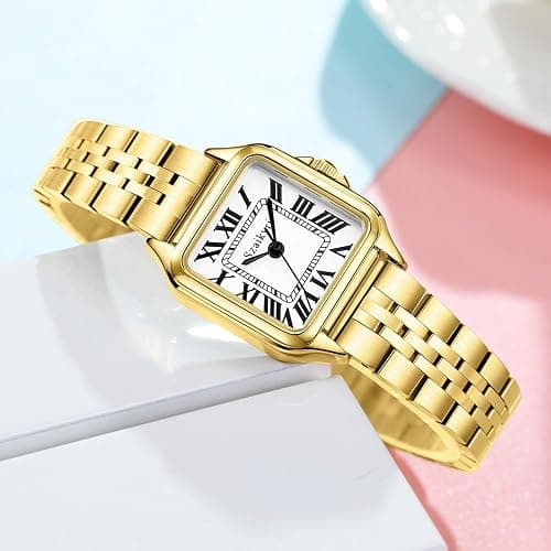 Szaikyri Classic Square Watch for Women Ladies Dress Watch | Water Resistant | Solid Stainless Steel Band | Dainty Vintage Design | Long-Last Vacuum Plating | Japanese Precise Movement thumbnail 5